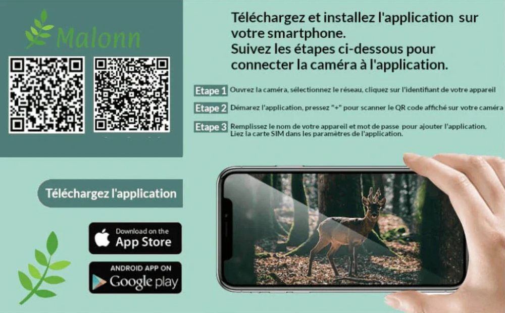 Interface de l'application mobile pour une caméra de chasse connectée au téléphone