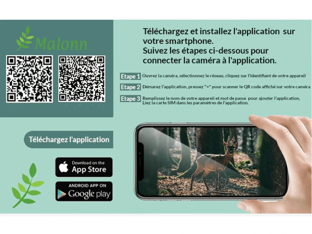 Interface de l'application mobile pour une caméra de chasse connectée au téléphone